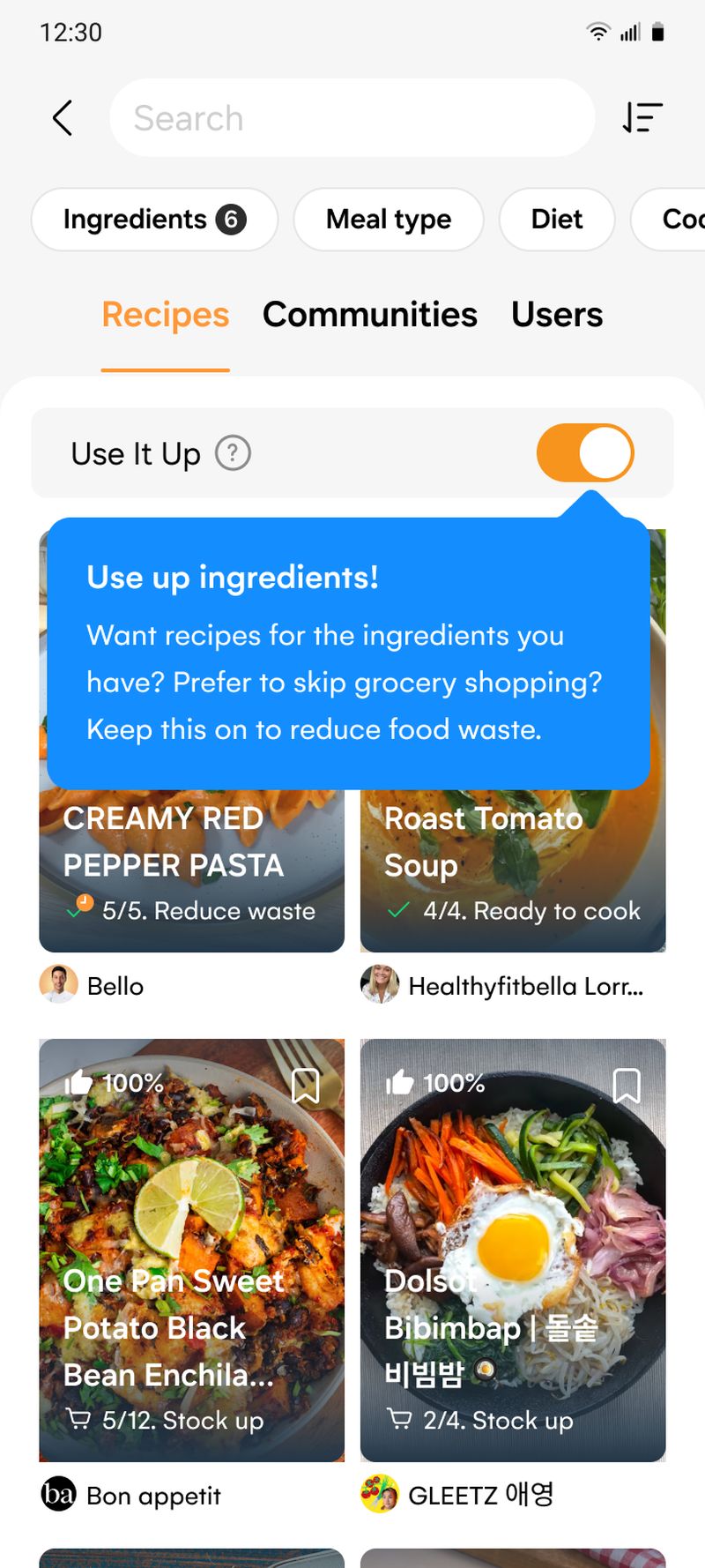 Referentna slika pretraživanja sa “Search with Your Food List“ funkcijom unutar Food list 