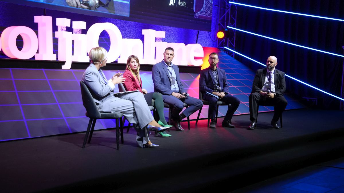 Iva Ančić_Lucija Vejmelka_Zvonimir Paštar_Denis Rukavina_Tomislav Ramljak_panel na konferenciji Cyber Guard 2025